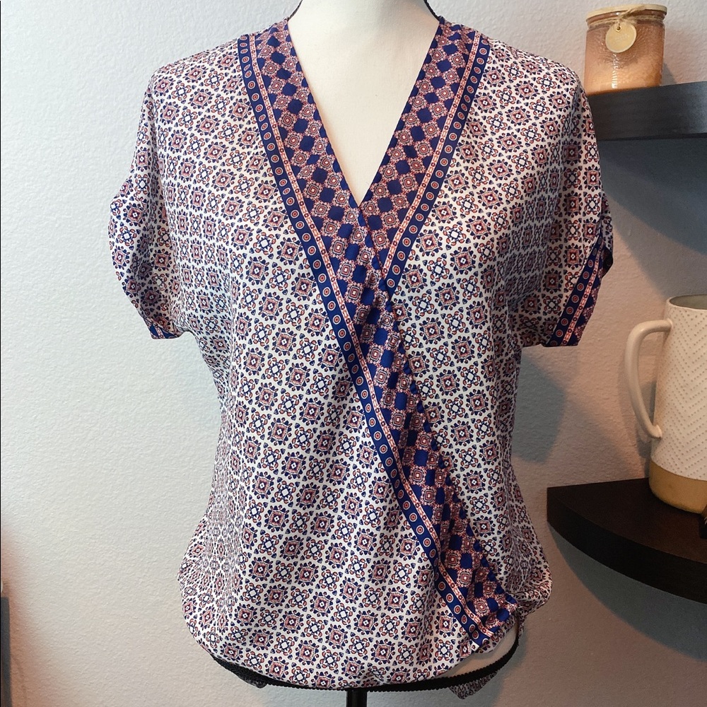 Max Studio Multi Patterned V Neck Blouse - image 1